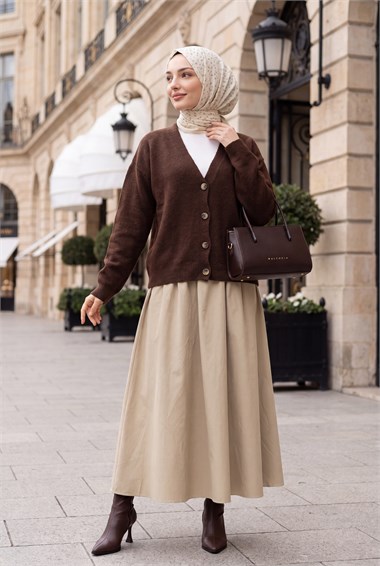 Womens Front Button-Front V-Neck Soft Knit Cardigan - Brown