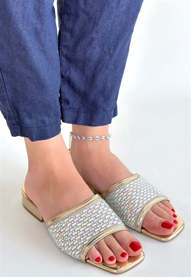 Ortu Cilt İşlemeli Terlik -Gold