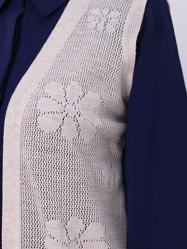 Papatya Desenli Fileli Baharlık Yelek -Taş