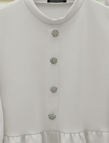 Parçalı Taşlı Düğme Detaylı Skuba Takım  -Beyaz