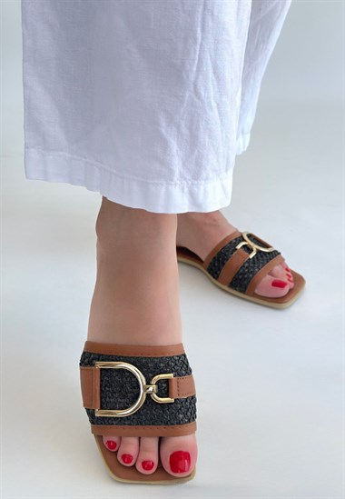 Pıer Cilt Terlik -Siyah