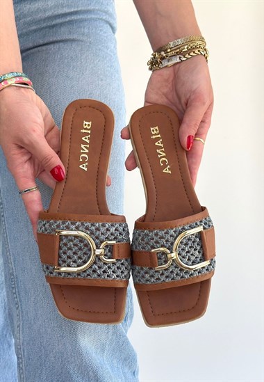 Pıer Cilt Terlik -Taba