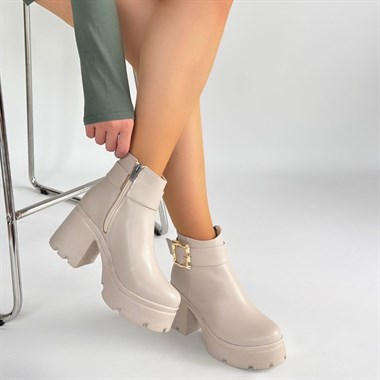 Pinma Cilt Topuklu Bot -Bej