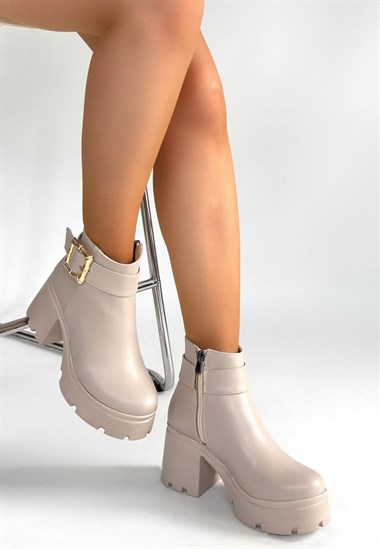 Pinma Cilt Topuklu Bot -Bej