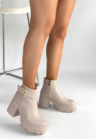 Pinma Cilt Topuklu Bot -Bej