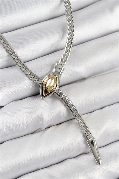Pirinç Asansörlü Yılan Model Gümüş Renk Kadın Kolye