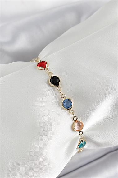 Pirinç Asorti Model Gold Renk Zirkon Taşlı Kadın Bileklik