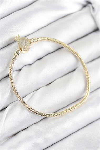 Pirinç Charm Zirkon Taşlı Taç Model Gold Renk Kadın Bileklik