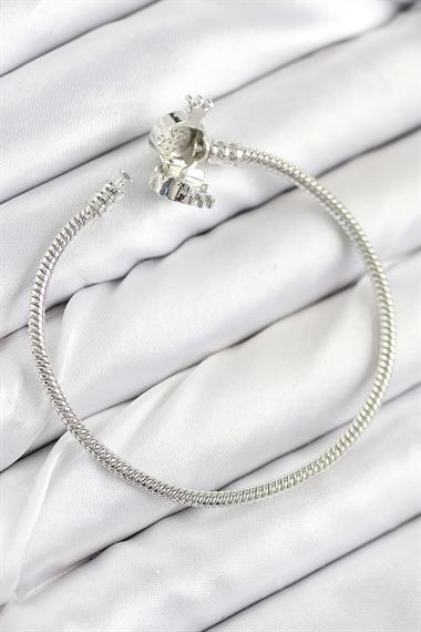 Pirinç Charm Zirkon Taşlı Taç Model Gümüş Renk Kadın Bileklik