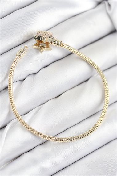 Pirinç Charm Zirkon Taşlı Yıldız Model Gold Renk Kadın Bileklik