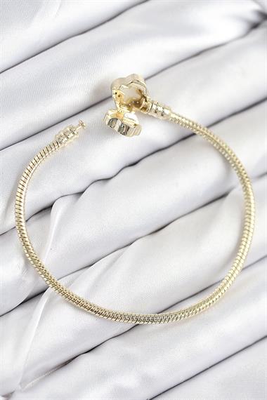 Pirinç Charm Zirkon Taşlı Yonca Model Gold Renk Kadın Bileklik