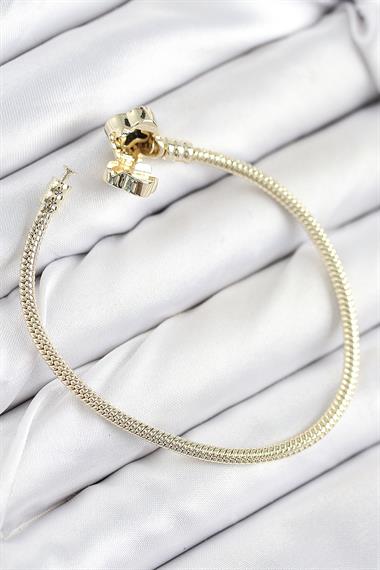 Pirinç Charm Zirkon Taşlı Yonca Model Gold Renk Kadın Bileklik