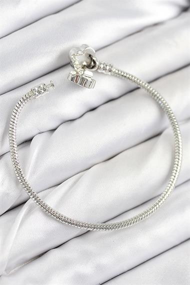Pirinç Charm Zirkon Taşlı Yonca Model Gümüş Renk Kadın Bileklik