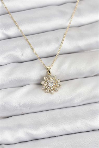 Pirinç Gold Renk Çiçek Model Kadın Kolye