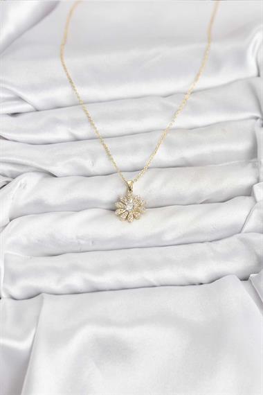 Pirinç Gold Renk Çiçek Model Kadın Kolye