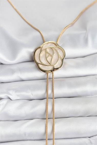 Pirinç Gold Renk Gül Model Asansörlü Kadın Kolye