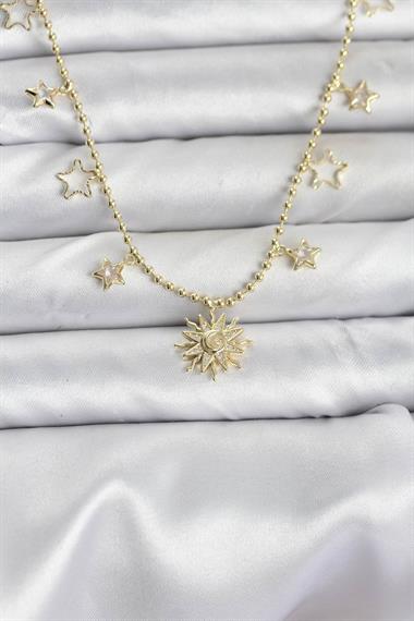 Pirinç Gold Renk Güneş Model Kadın Kolye