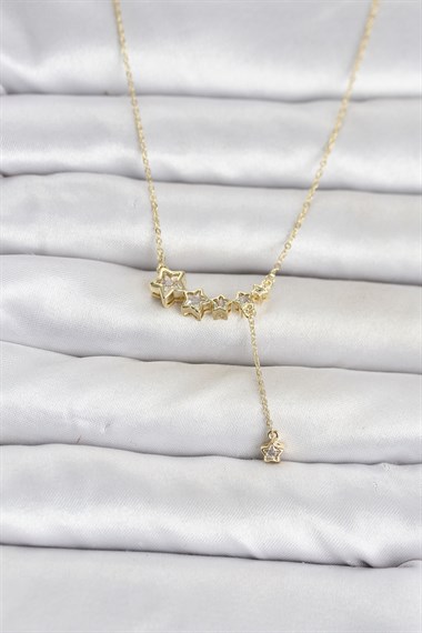Pirinç Gold Renk Minimal Sallantılı Yıldız Model Kadın Kolye