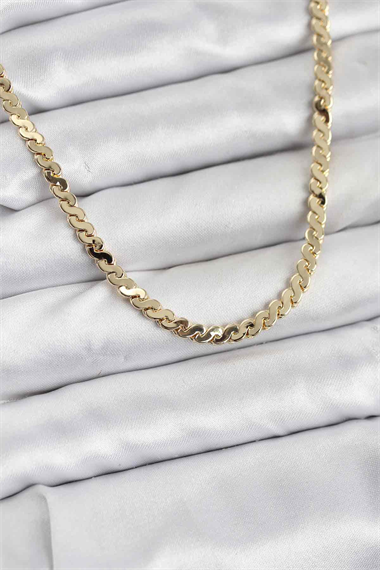 Pirinç Gold Renk Yassı Zincir Kadın Kolye