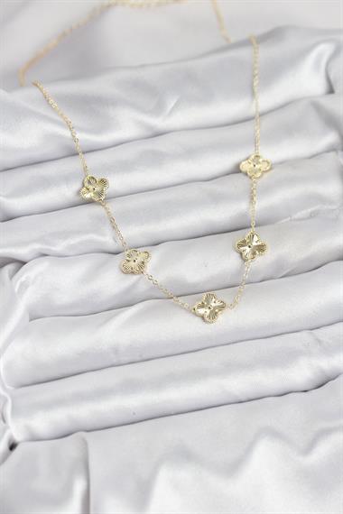Pirinç Gold Renk Yonca Kadın Kolye