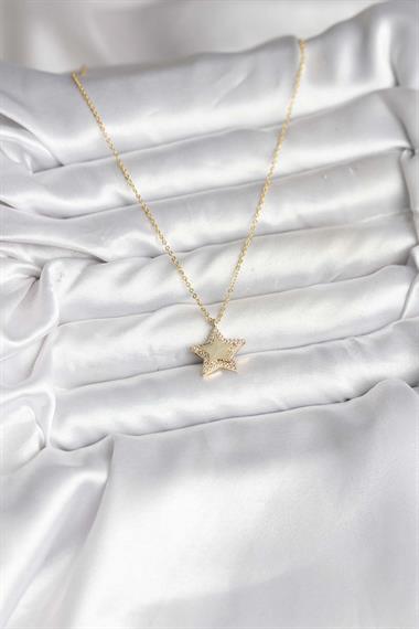 Pirinç Gold Renk Zincirli Yıldızlı Model Kadın Kolye