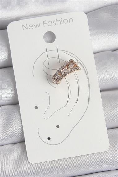 Pirinç Gold Renk Zirkon Taşlı 3Lü Sıralı Model Kadın Kıkırdak Küpe