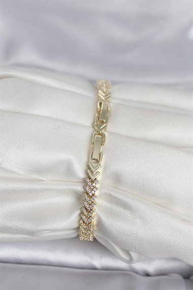 Pirinç Gold Renk Zirkon Taşlı Çavuş Model Kadın Bileklik