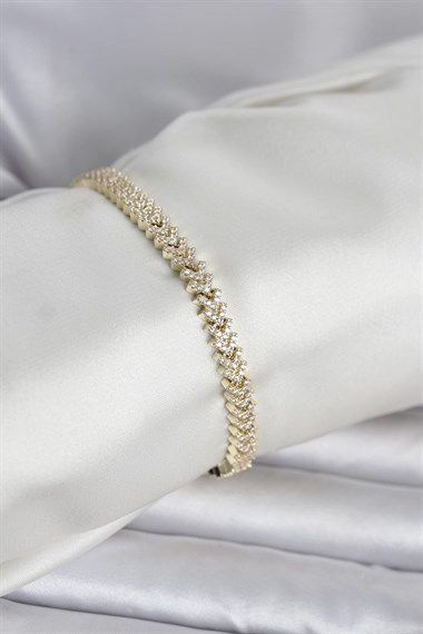 Pirinç Gold Renk Zirkon Taşlı Çavuş Model Kadın Bileklik