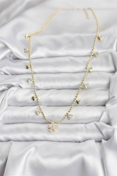 Pirinç Gold Renk Zirkon Taşlı Çiçek Model Kadın Kolye
