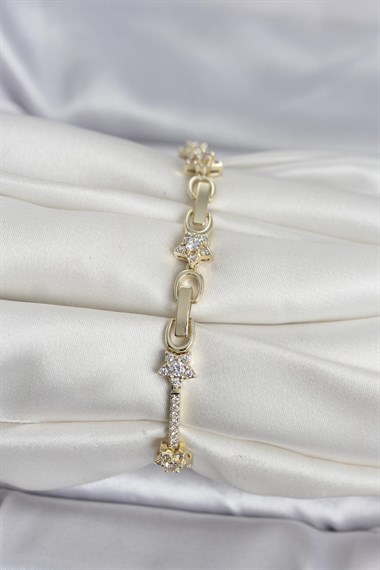 Pirinç Gold Renk Zirkon Taşlı Yıldız Model Kadın Bileklik