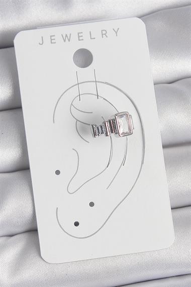 Pirinç Gümüş Renk Kare Zirkon Taşlı Kadın Kıkırdak Model Küpe