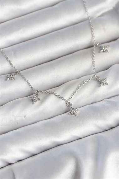 Pirinç Gümüş Renk Sıralı Minimal Kutup Yıldızı Model Kadın Kolye