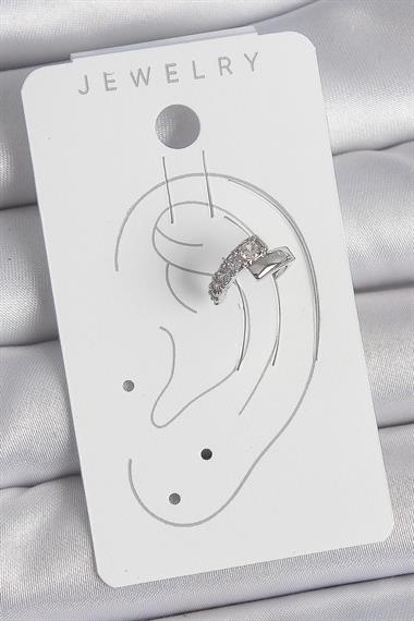 Pirinç Gümüş Renk Zirkon Taşlı Kadın Kıkırdak Küpe