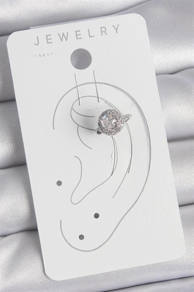 Pirinç Gümüş Renk Zirkon Taşlı Kadın Kıkırdak Model Küpe