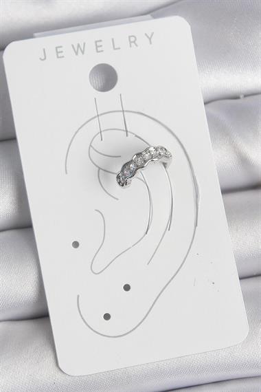 Pirinç Gümüş Renk Zirkon Taşlı Kıkırdak Model Kadın Küpe