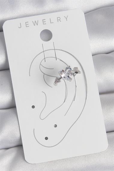 Pirinç Gümüş Renk Zirkon Taşlı Yıldız Model Kadın Kıkırdak Küpe