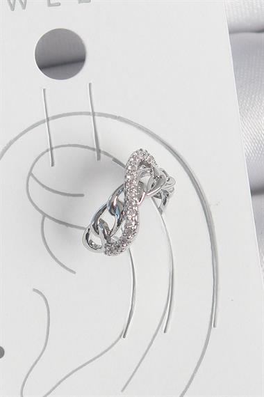 Pirinç Gümüş Renk Zirkon Taşlı Zincir Sonsuzluk Model Kadın Kıkırdak Küpe