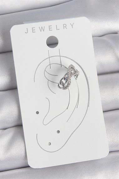 Pirinç Gümüş Renk Zirkon Taşlı Zincir Sonsuzluk Model Kadın Kıkırdak Küpe