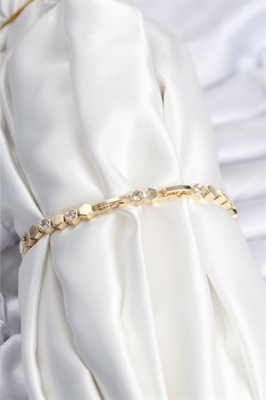 Pirinç VIP Seri Gold Renk Petek Model Kadın Bileklik