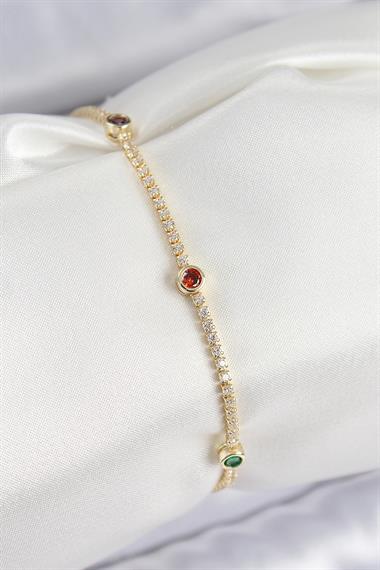 Pirinç Zirkon Taşlı Asorti Model Gold Renk Kadın Bilekilk