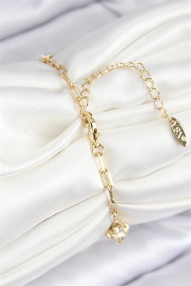 Pirinç Zirkon Taşlı Deniz Kabuğu Model Gold Renk Kadın Bileklik