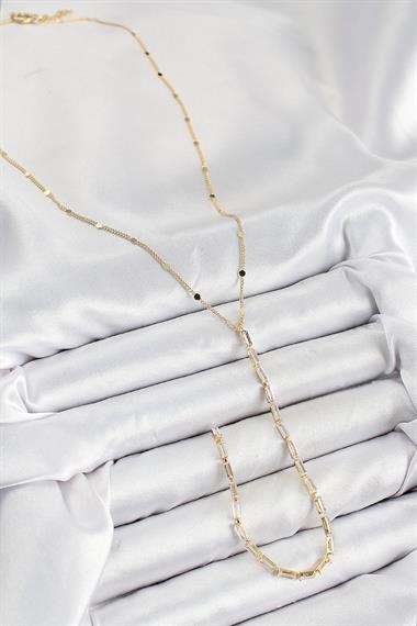 Pirinç Zirkon Taşlı Model Gold Renk Y Kolye