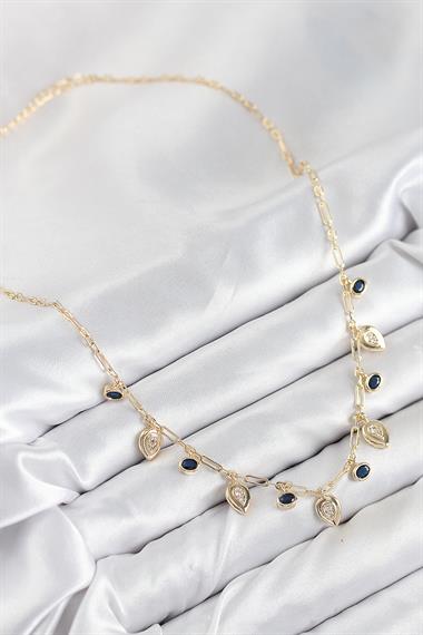 Pirinç Zirkon Taşlı Sallantılı Damla Model Gold Renk Kadın Kolye