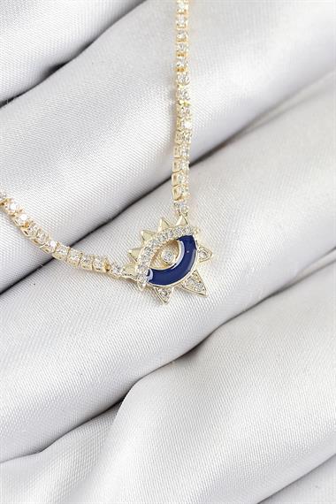 Pirinç Zirkon Taşlı Su Yolu Göz Model Gold Renk Kadın Kolye