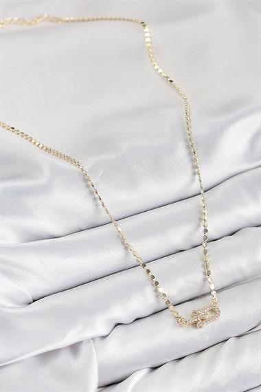 Pirinç Zirkon Taşlı Tifany Model Ezme Zincir Gold Renk Kadın Kolye