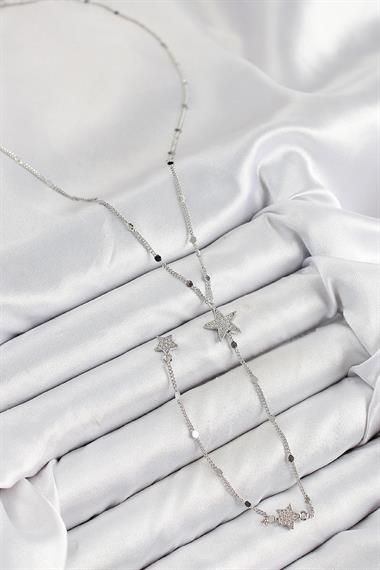 Pirinç Zirkon Taşlı Yıldız Model Gümüş Renk Y Kolye