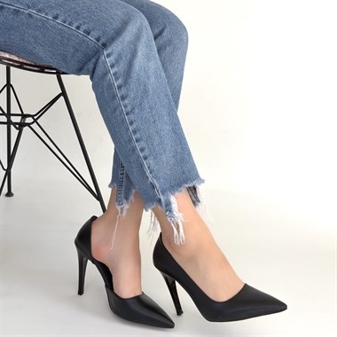 Pley Cilt Stiletto Ayakkabı -Siyah