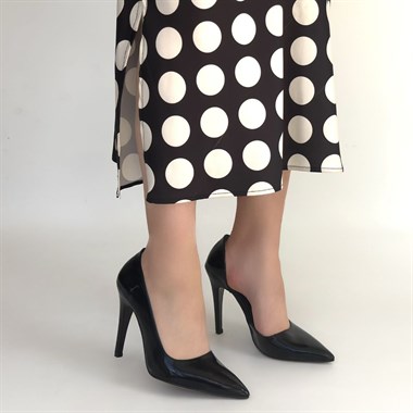 Pley Rugan Stiletto Ayakkabı -Siyah