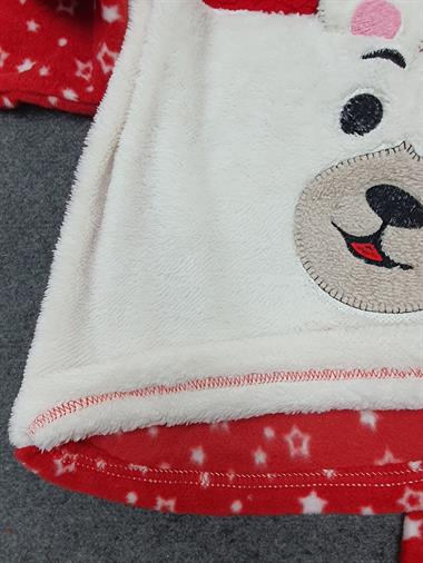 Polarlı Peluşlu Yıldızlı Pijama Takım -Kırmızı