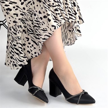 Rewin Cilt Topuklu Ayakkabı -Siyah